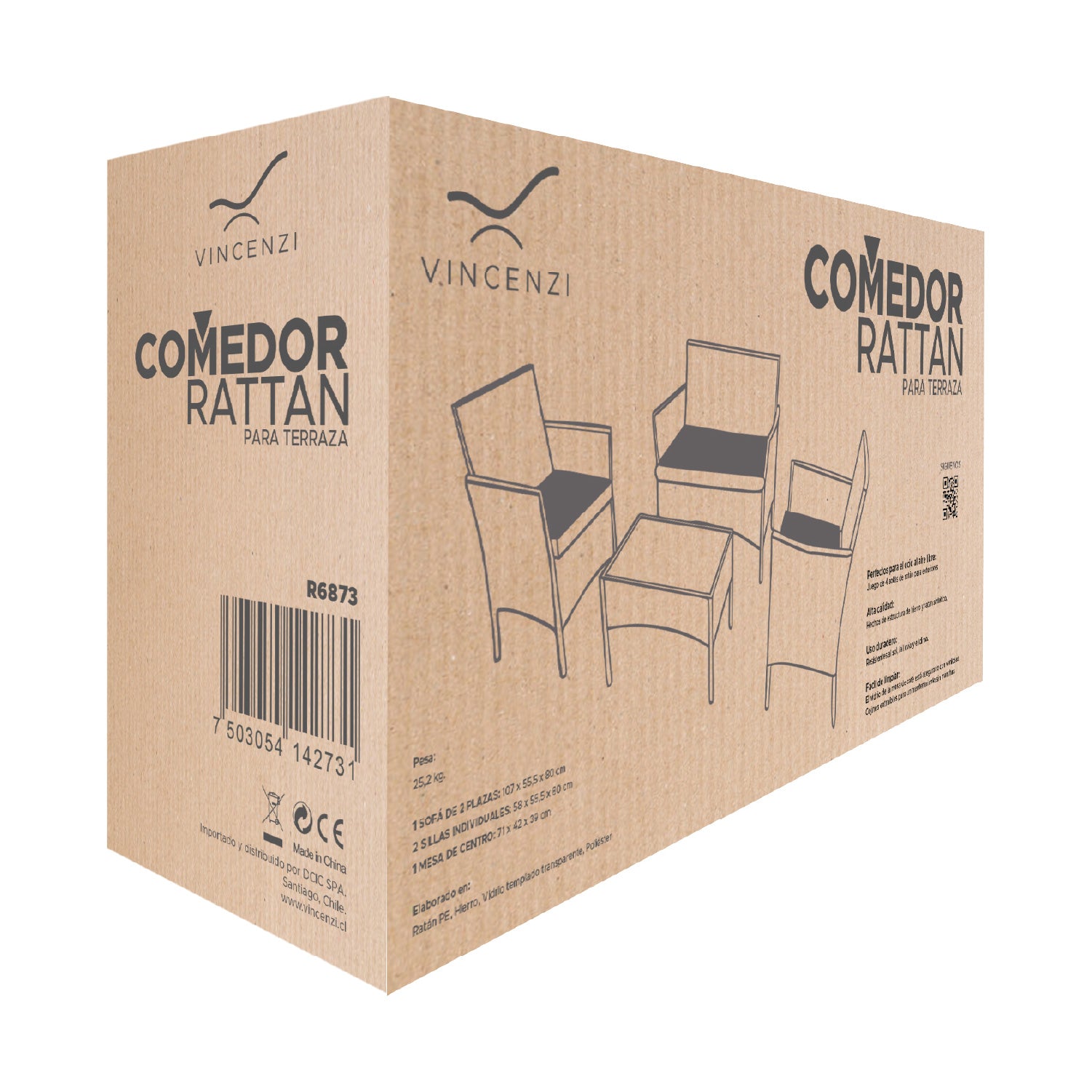 Set Juego De Terraza 4pcs Mesa Sillas Sillon Rattan Vincenzi