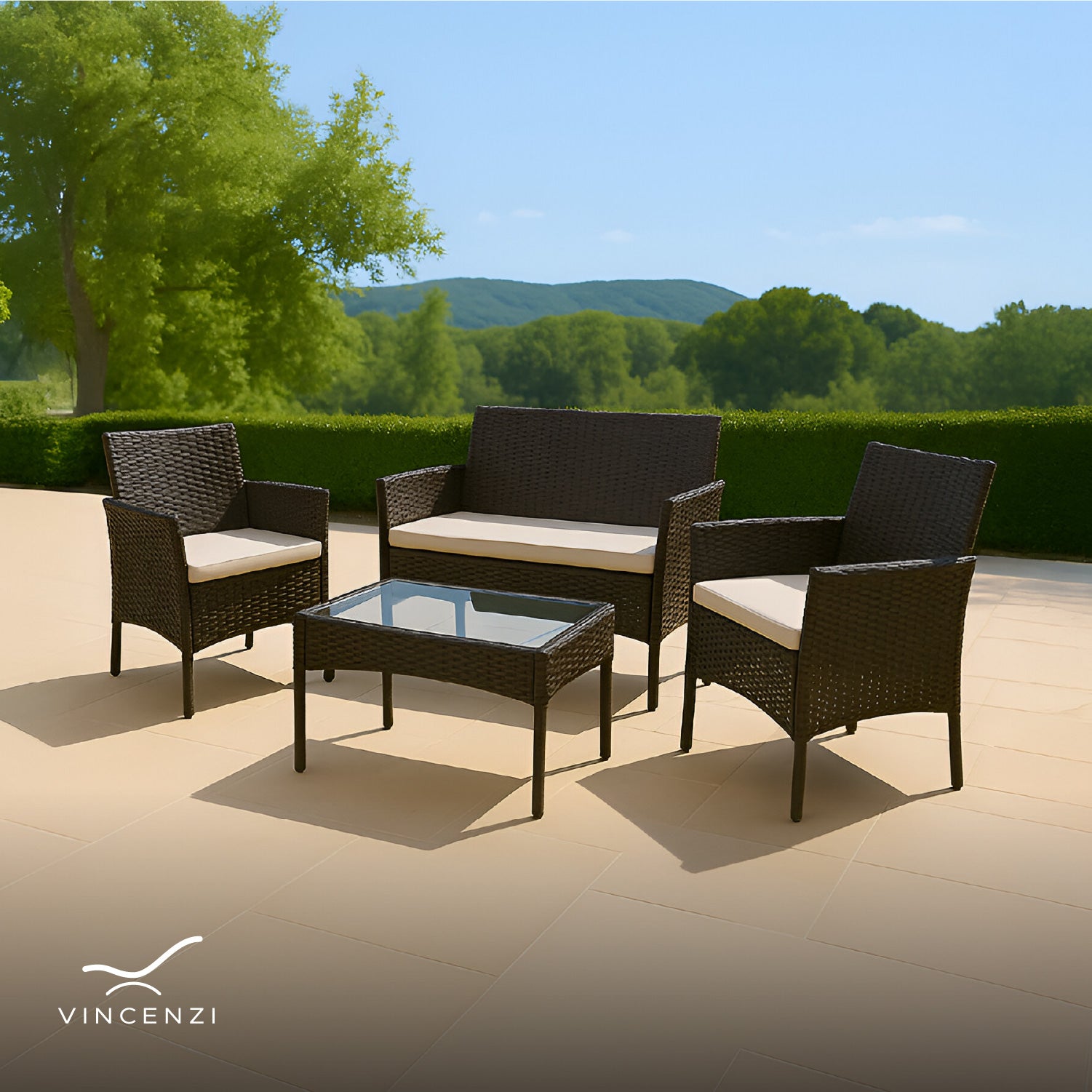 Set Juego De Terraza 4pcs Mesa Sillas Sillon Rattan Vincenzi