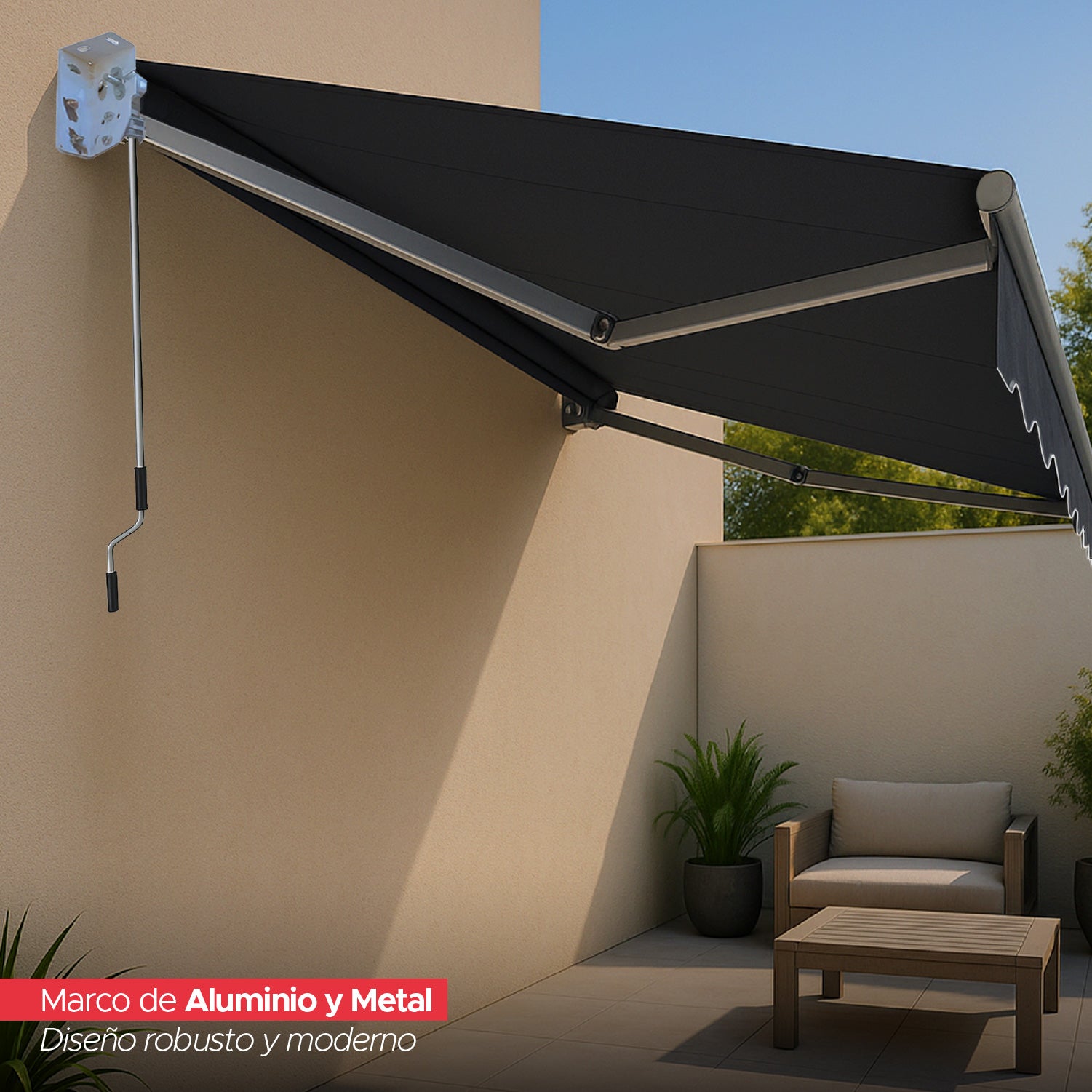 Toldo Retráctil 300x250 Cm Gris Grafito Brazo Manual Para Terraza Vincenzi