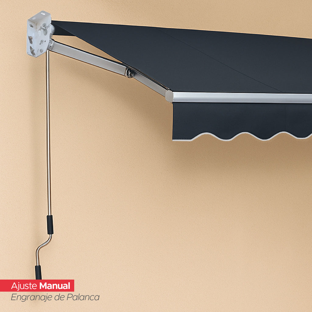 Toldo Retráctil 300x250 Cm Gris Grafito Brazo Manual Para Terraza Vincenzi