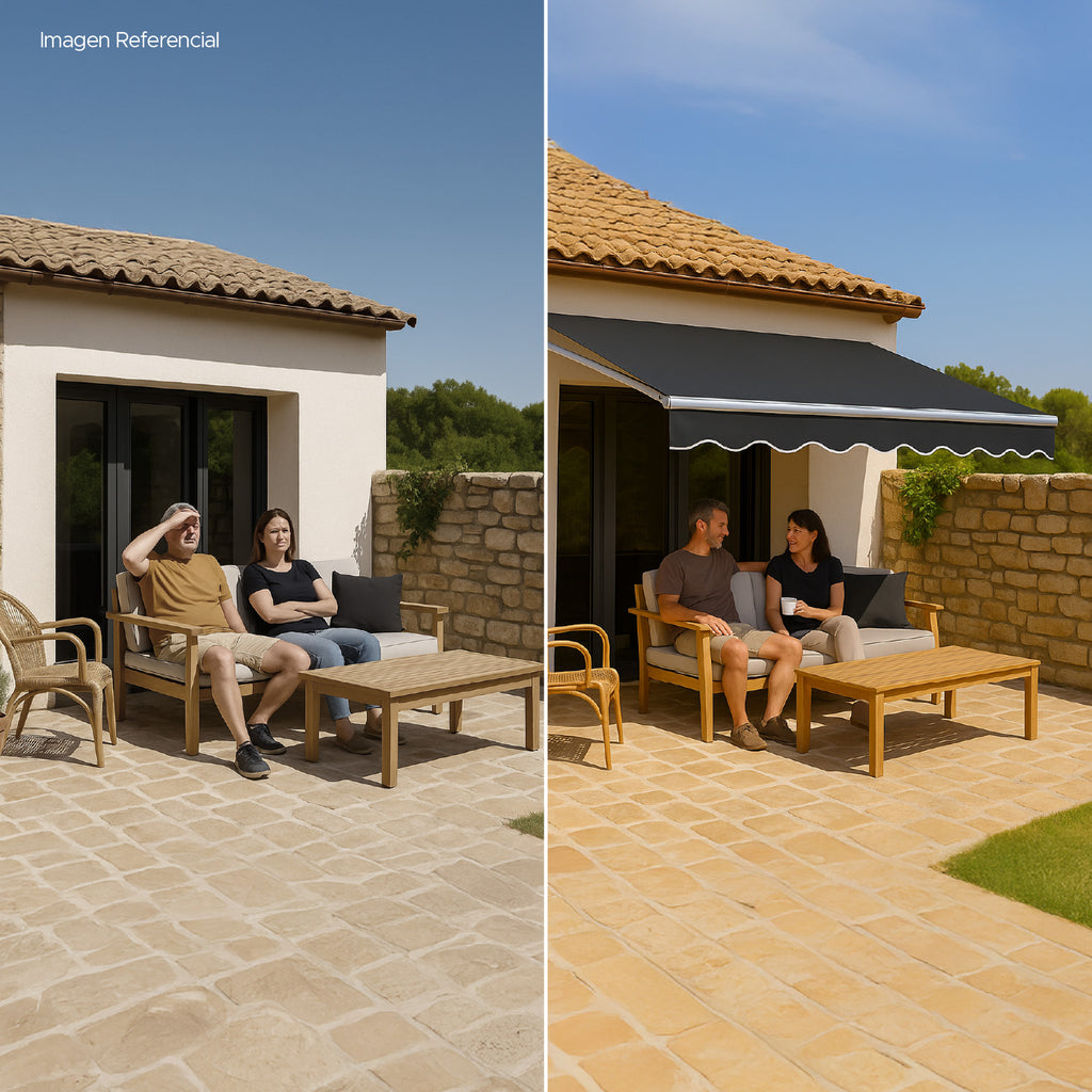 Toldo Retráctil 300x250 Cm Gris Grafito Brazo Manual Para Terraza Vincenzi