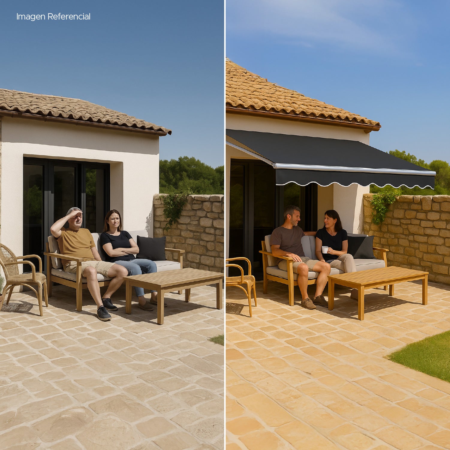 Toldo Retráctil 300x250 Cm Gris Grafito Brazo Manual Para Terraza Vincenzi