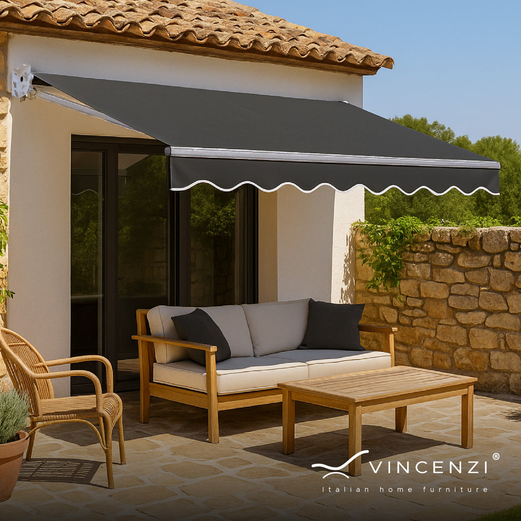 Toldo Retráctil 300x250 Cm Gris Grafito Brazo Manual Para Terraza Vincenzi