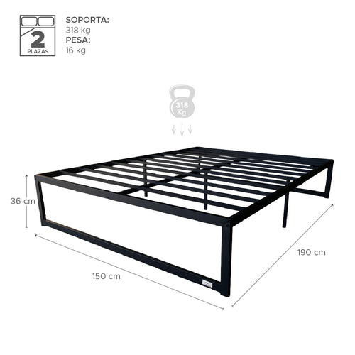 Base para cama Europea Acero Negro 150X190 cm 2 Pza Vincenzi
