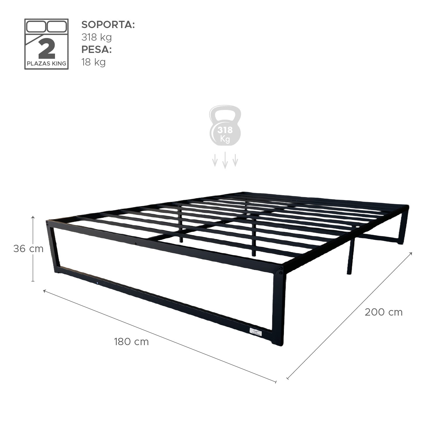 Base para cama Europea Acero Negro 180x200 cm King Vincenzi