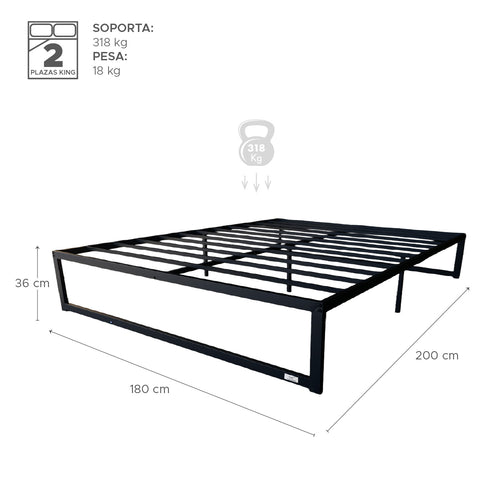 Base para cama Europea Acero Negro 180x200 cm King Vincenzi