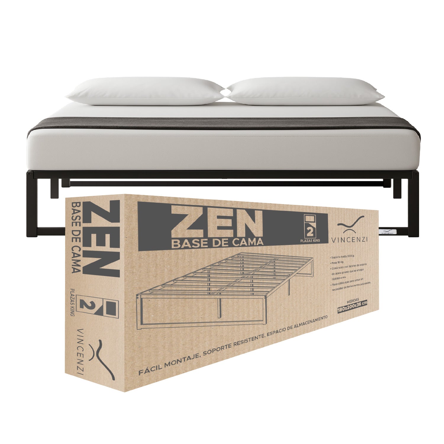 Base para cama Europea Acero Negro 180x200 cm King Vincenzi