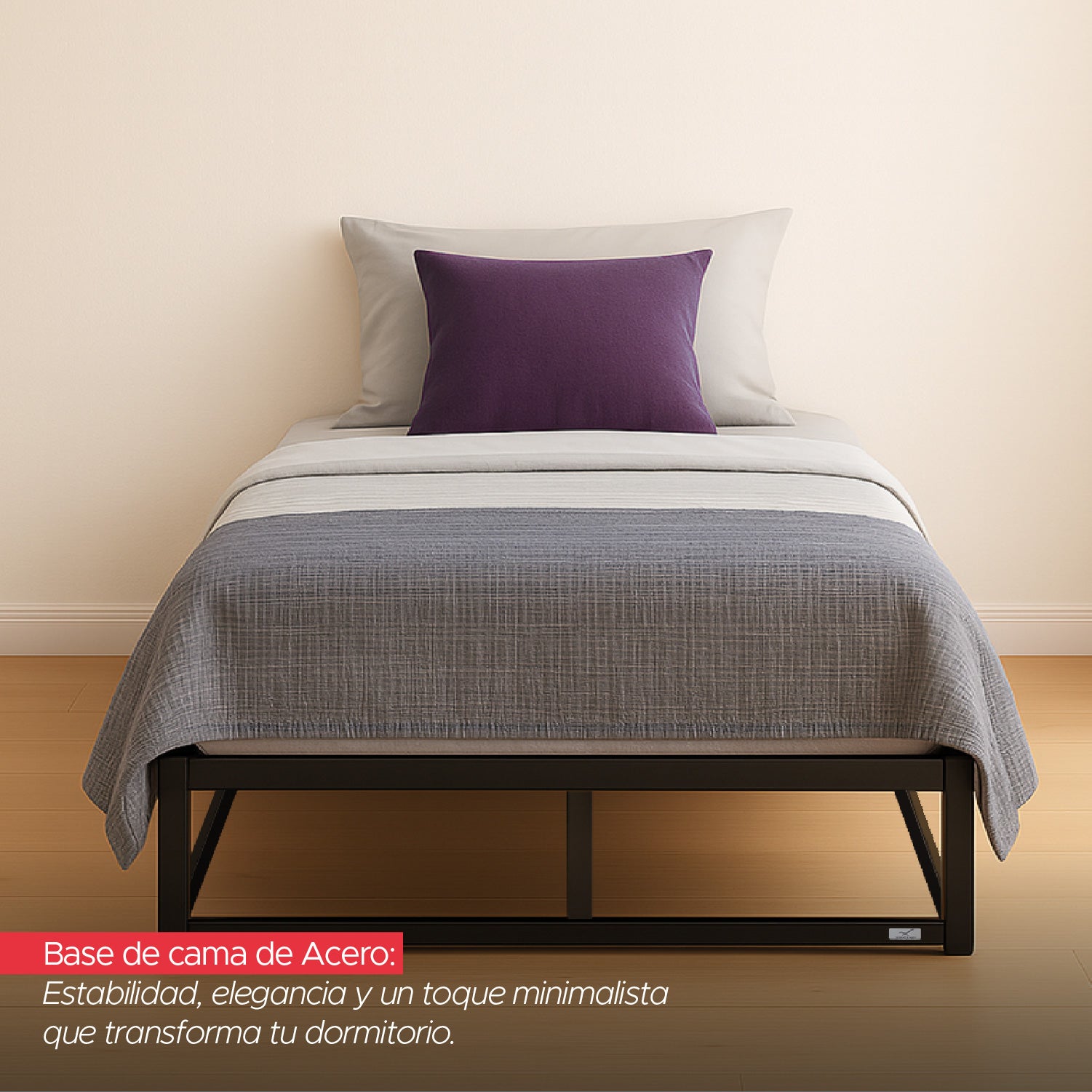 Base para cama Europea Acero y Madera 105x190 cm 1,5 pza Vincenzi