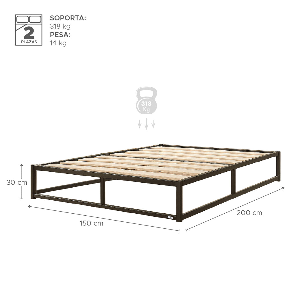 Base para cama Europea Acero y Madera 150x190 cm 2 pza Vincenzi