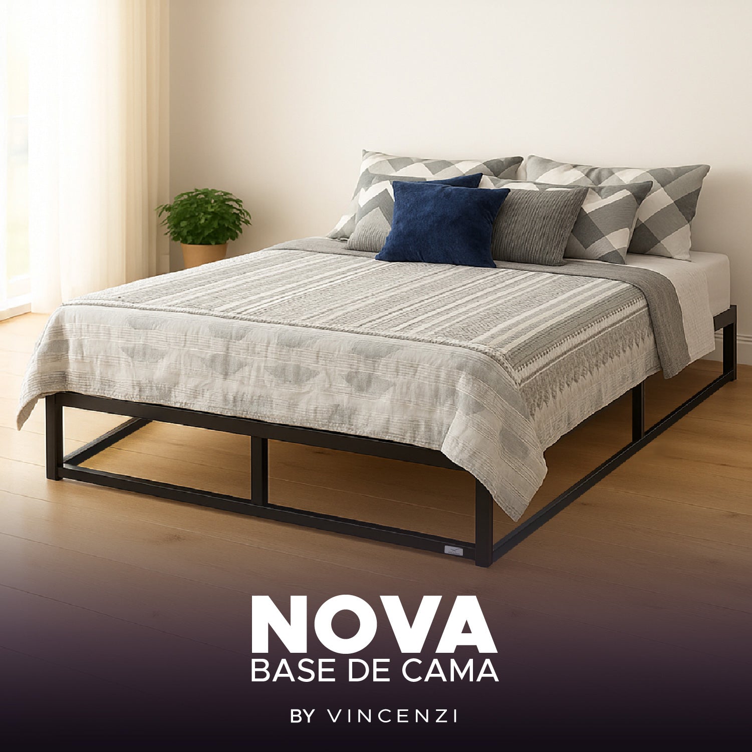 Base para cama Europea Acero y Madera 150x190 cm 2 pza Vincenzi