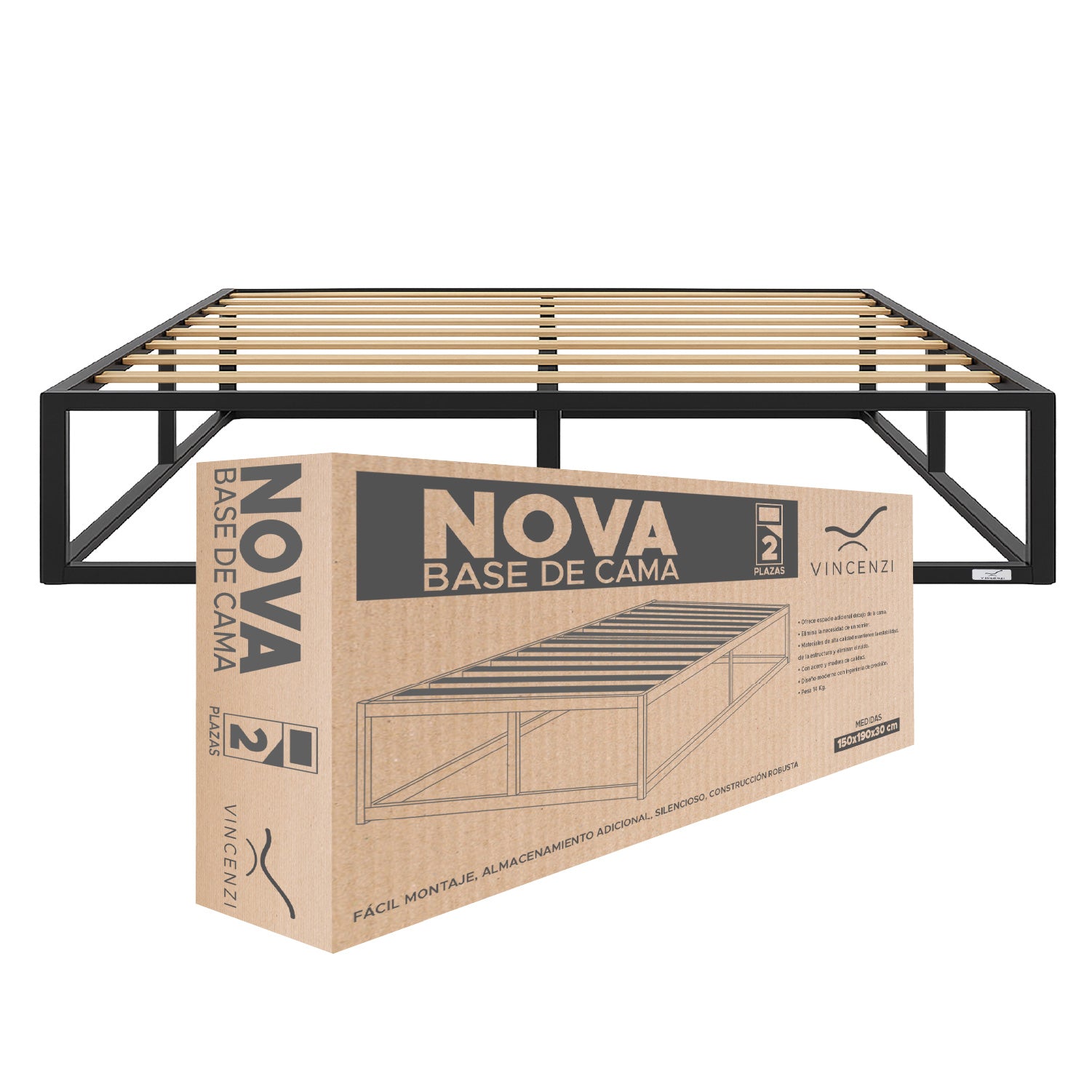 Base para cama Europea Acero y Madera 150x190 cm 2 pza Vincenzi