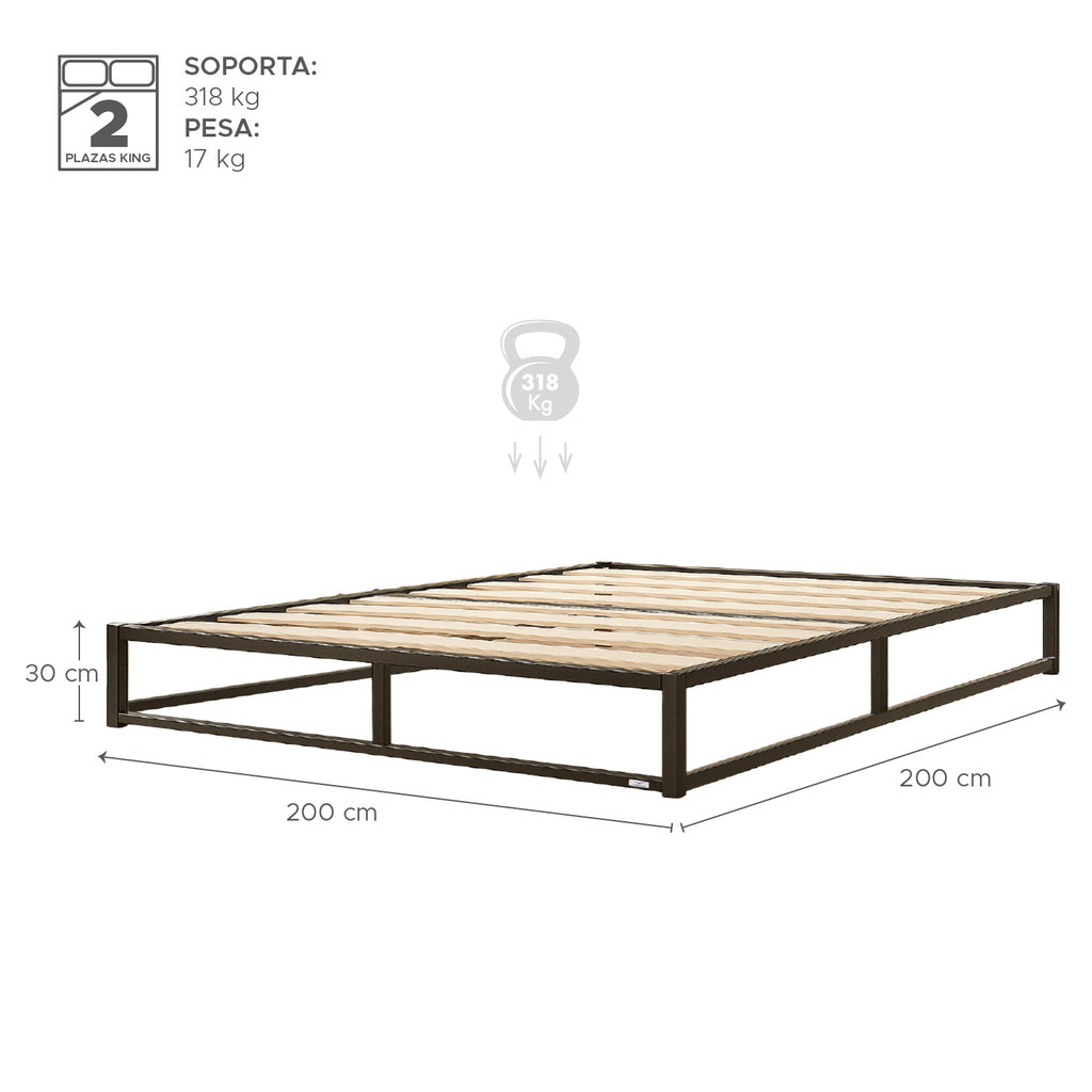 Base para cama Europea Acero y Madera 200X200 cm King Vincenzi