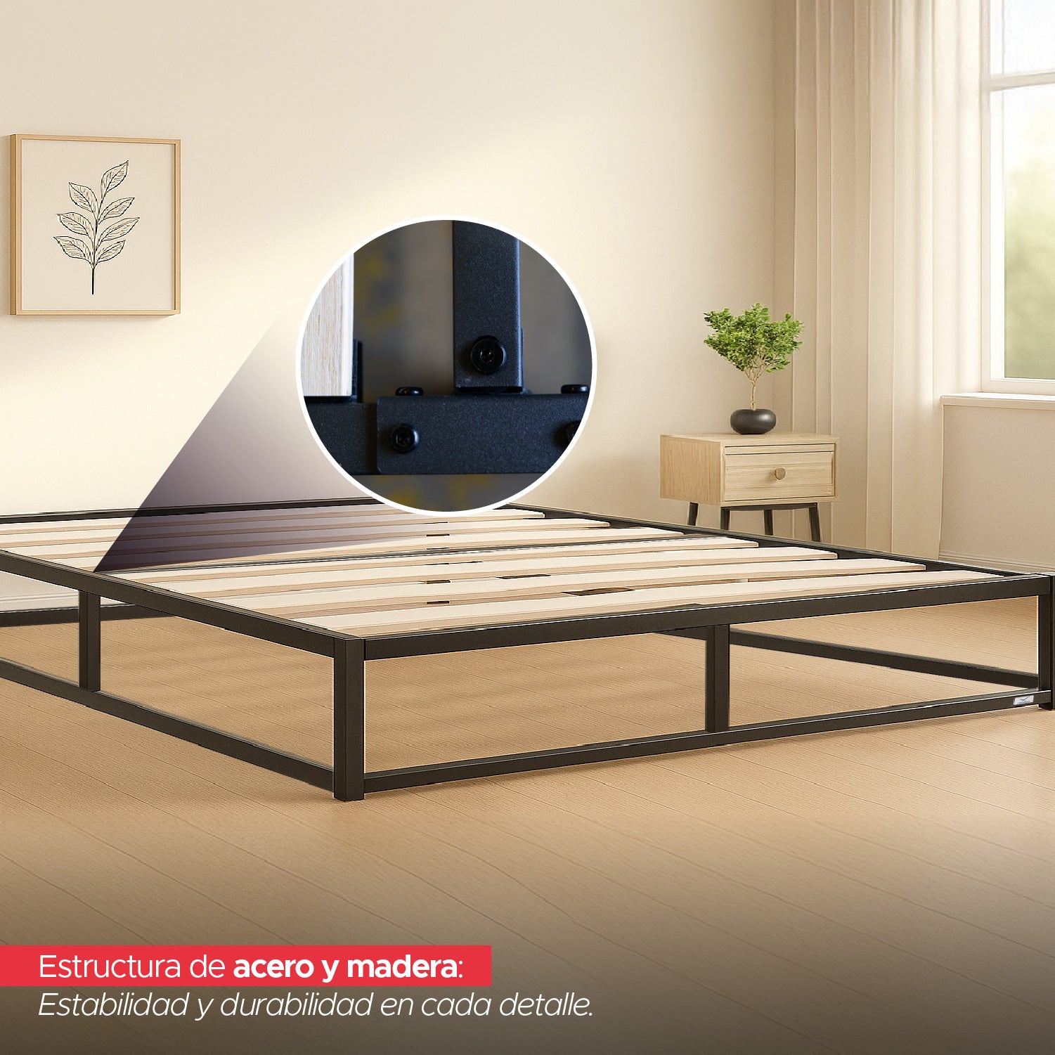 Base para cama Europea Acero y Madera 200X200 cm King Vincenzi