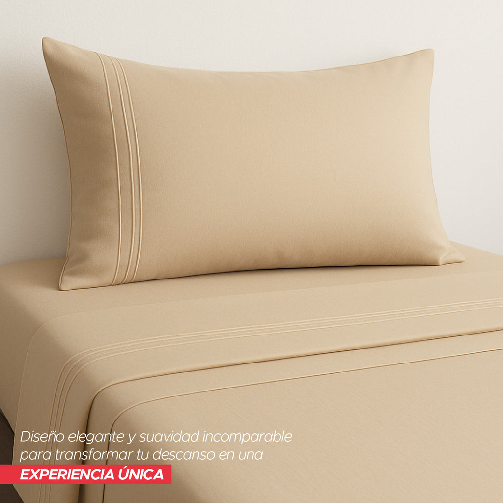 Juego De Sábanas Beige 1800 Hilos Ultra Suave Tamaño King Vincenzi