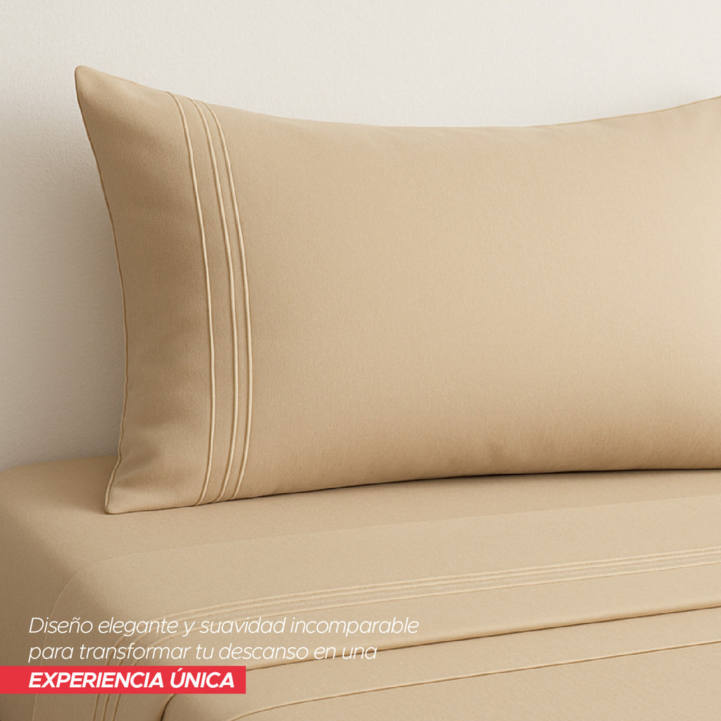 Juego de Sábana Beige 1800 Hilos Ultra Suave 2 plazas Vincenzi