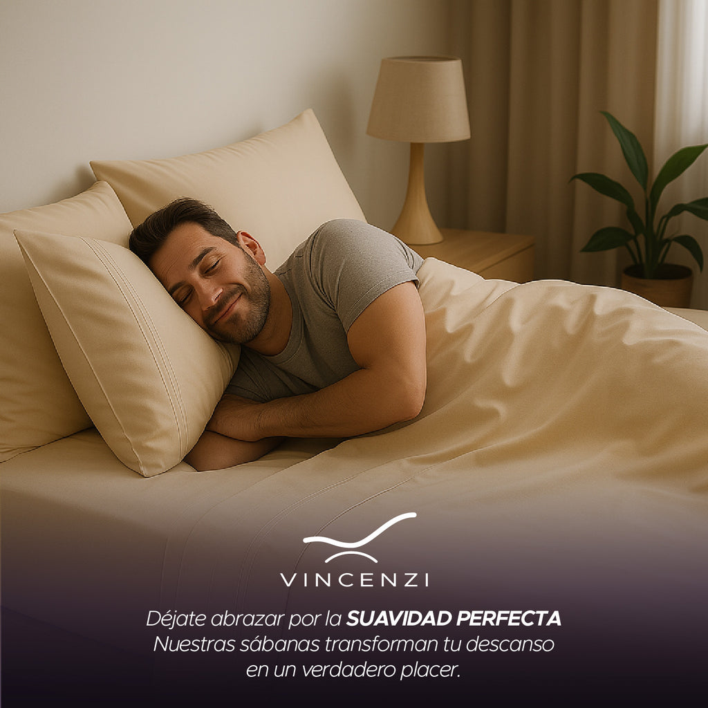 Juego de Sábana Beige 1800 Hilos Ultra Suave 2 plazas Vincenzi