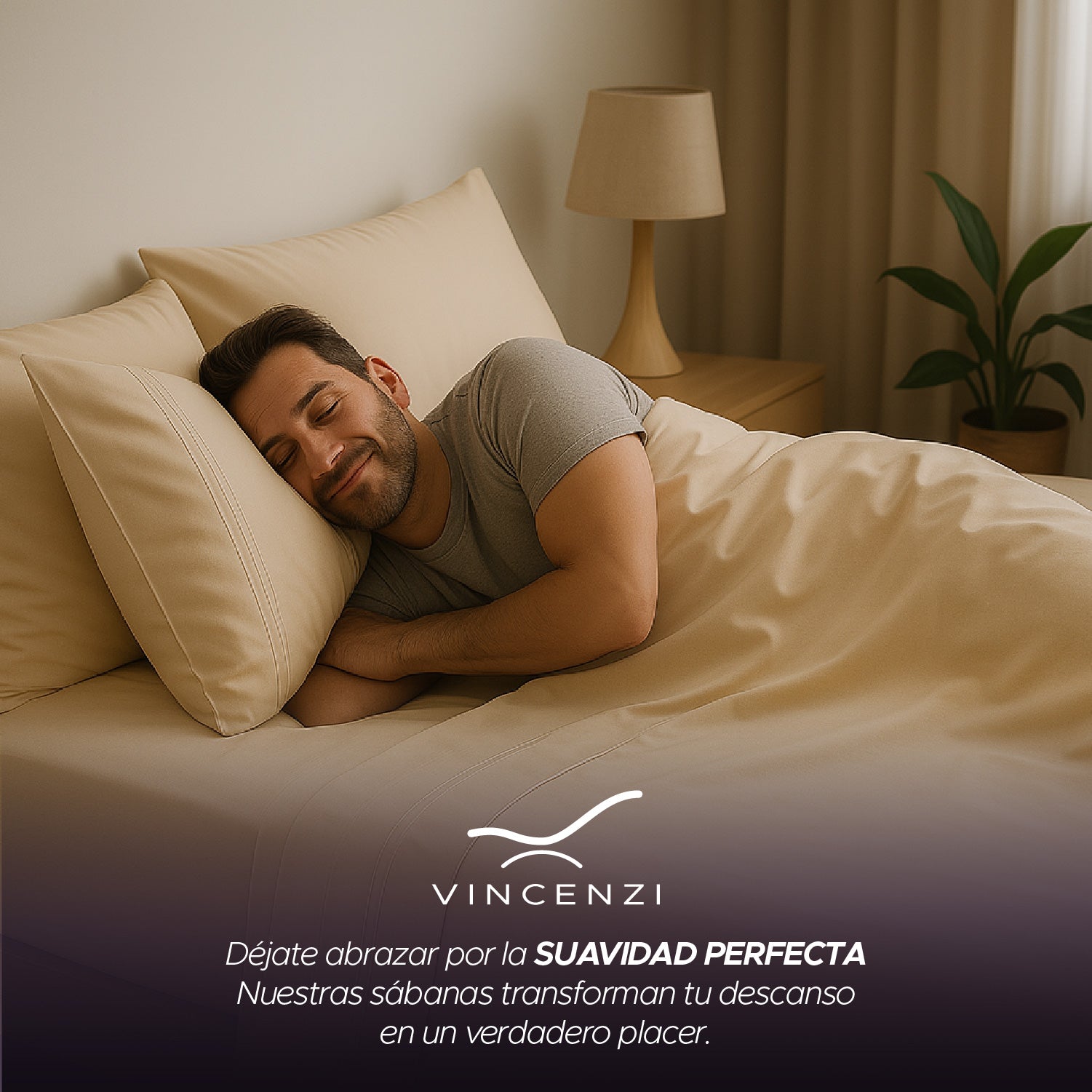 Juego de Sábana Beige 1800 Hilos Ultra Suave 2 plazas Vincenzi