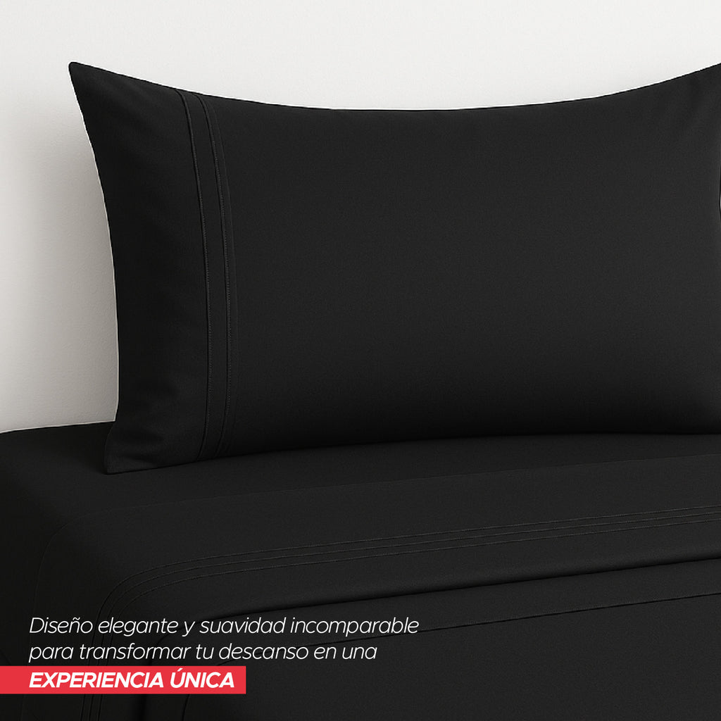 Juego de Sábana Negra 1800 hilos Ultra suave 2 plazas Vincenzi