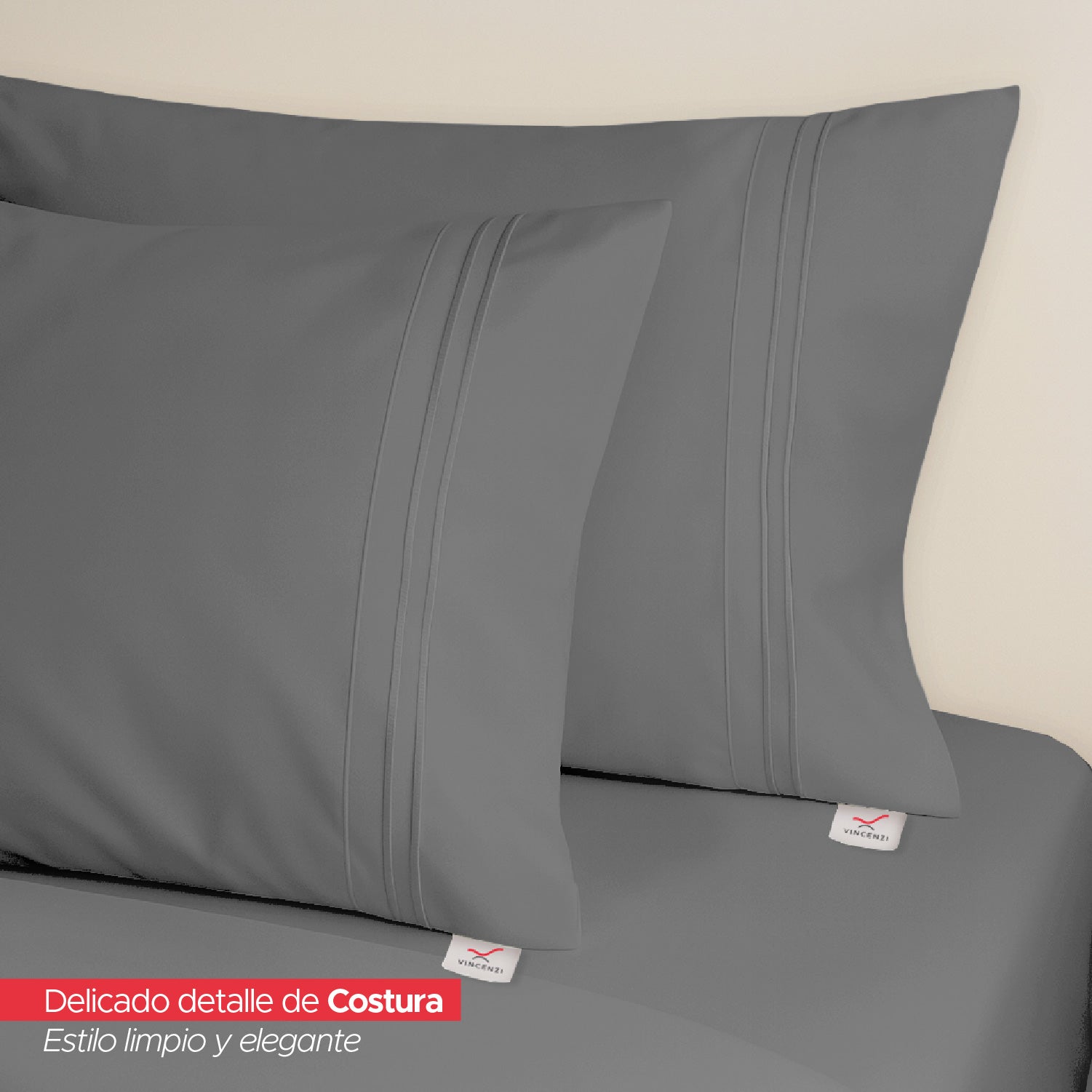 Juego De Sábanas Gris 1800 Hilos Ultra Suave 2 Plazas Vincenzi