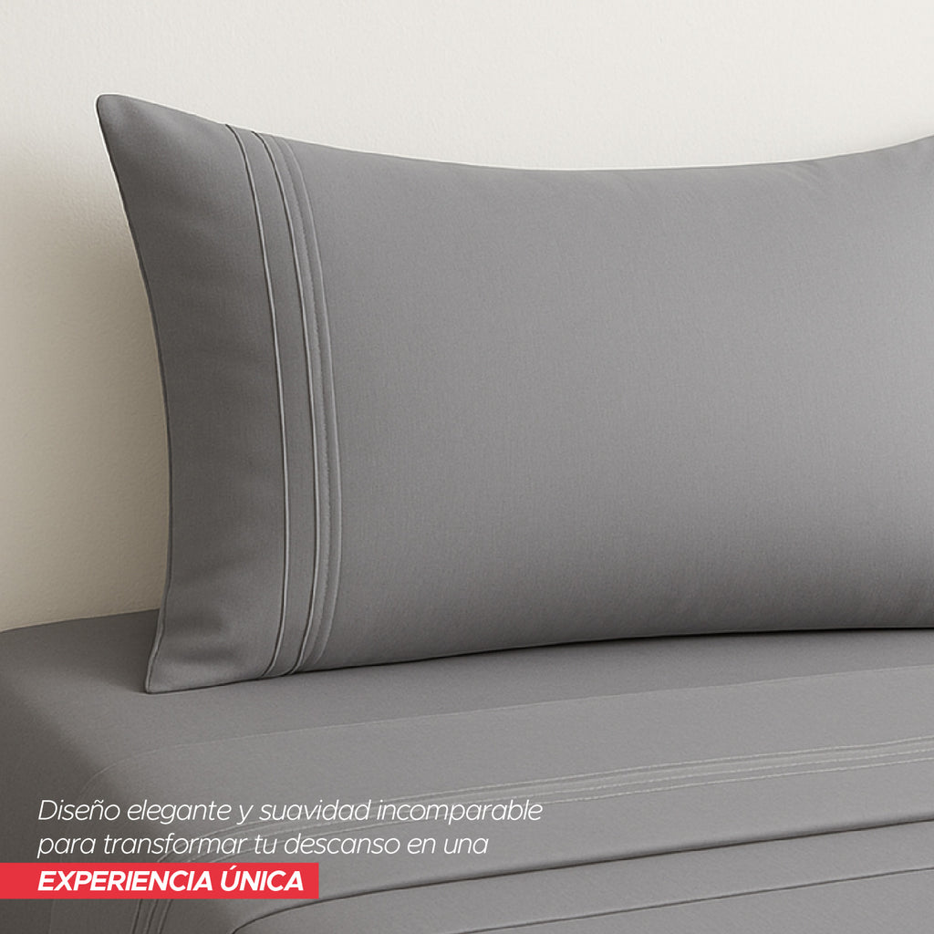 Juego De Sábanas Gris 1800 Hilos Ultra Suave 2 Plazas Vincenzi