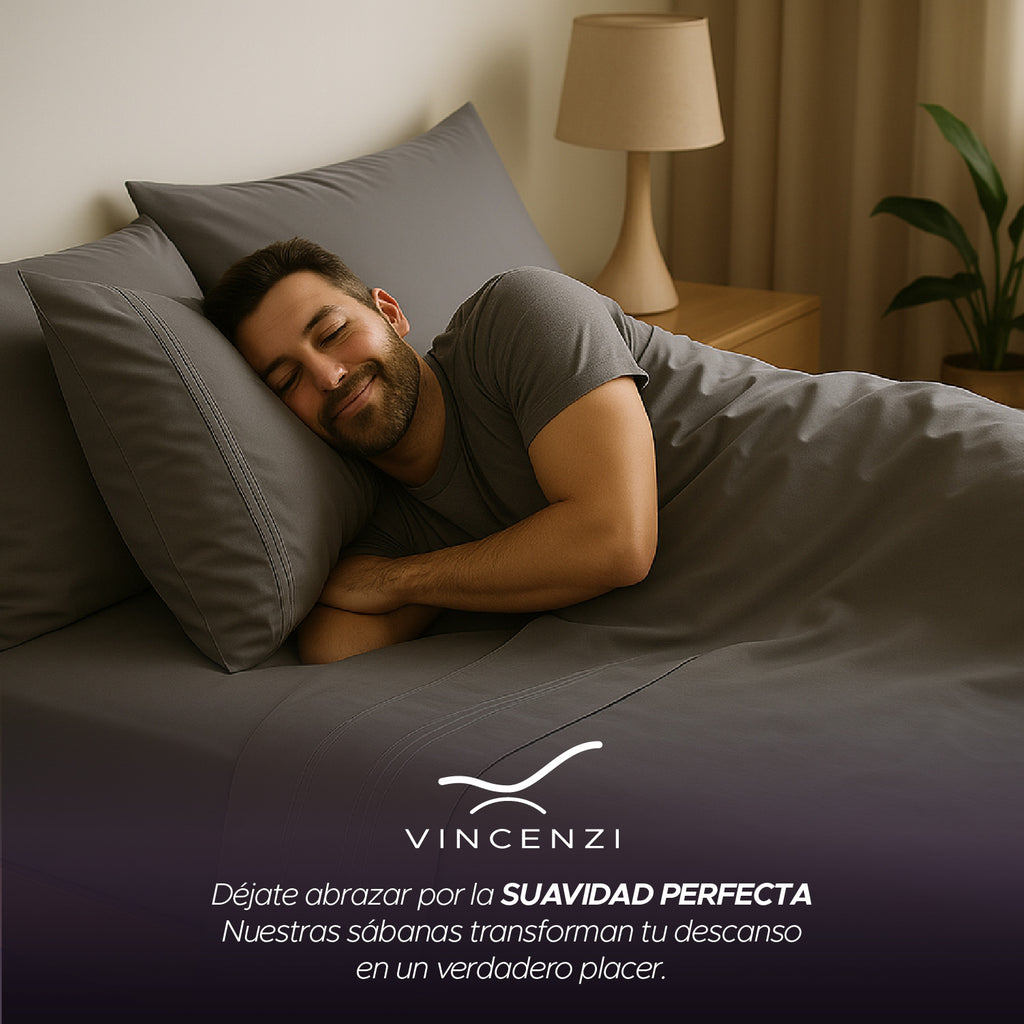 Juego De Sábanas Gris 1800 Hilos Ultra Suave 2 Plazas Vincenzi
