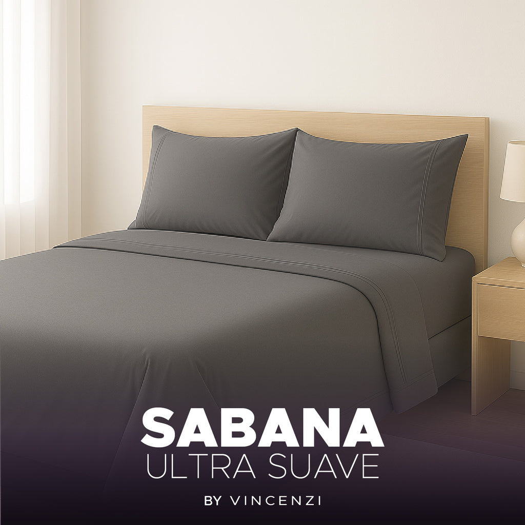 Juego De Sábanas Gris 1800 Hilos Ultra Suave 2 Plazas Vincenzi