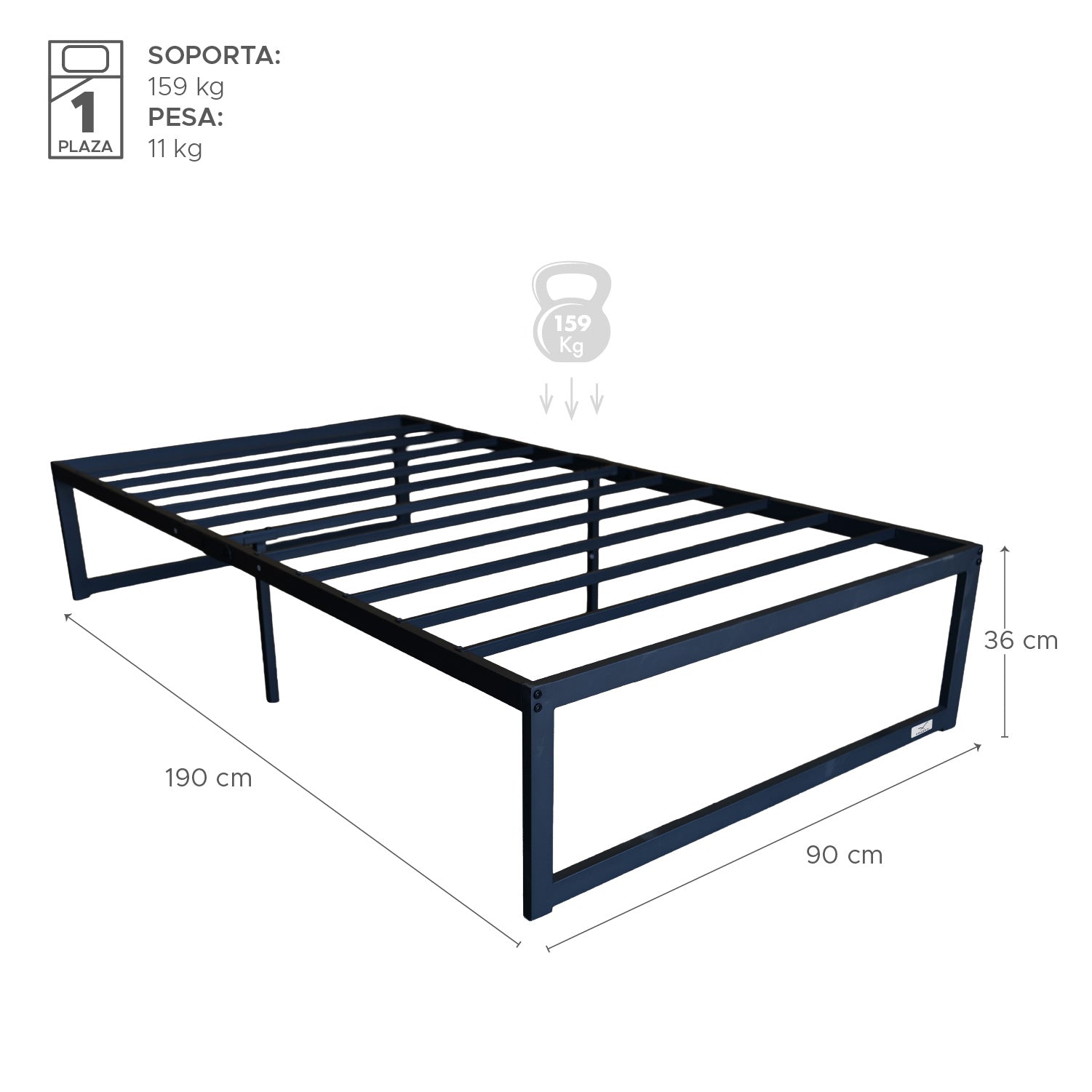 Base para cama Europea Acero Negro 90x190 cm ZEN 1 pza Vincenzi