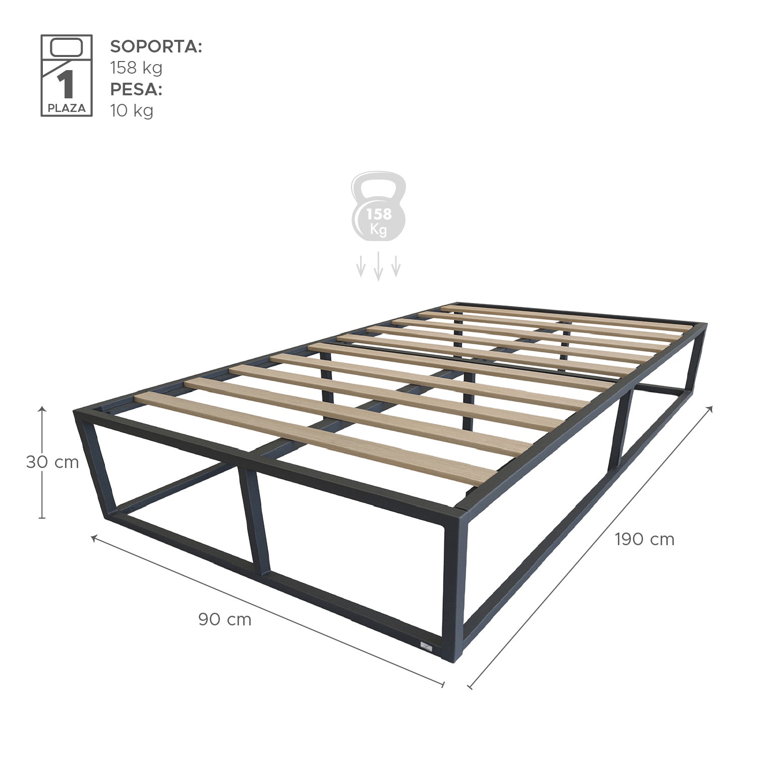 Base para cama Europea Acero y Madera 90X190 cm 1 Pza Vincenzi