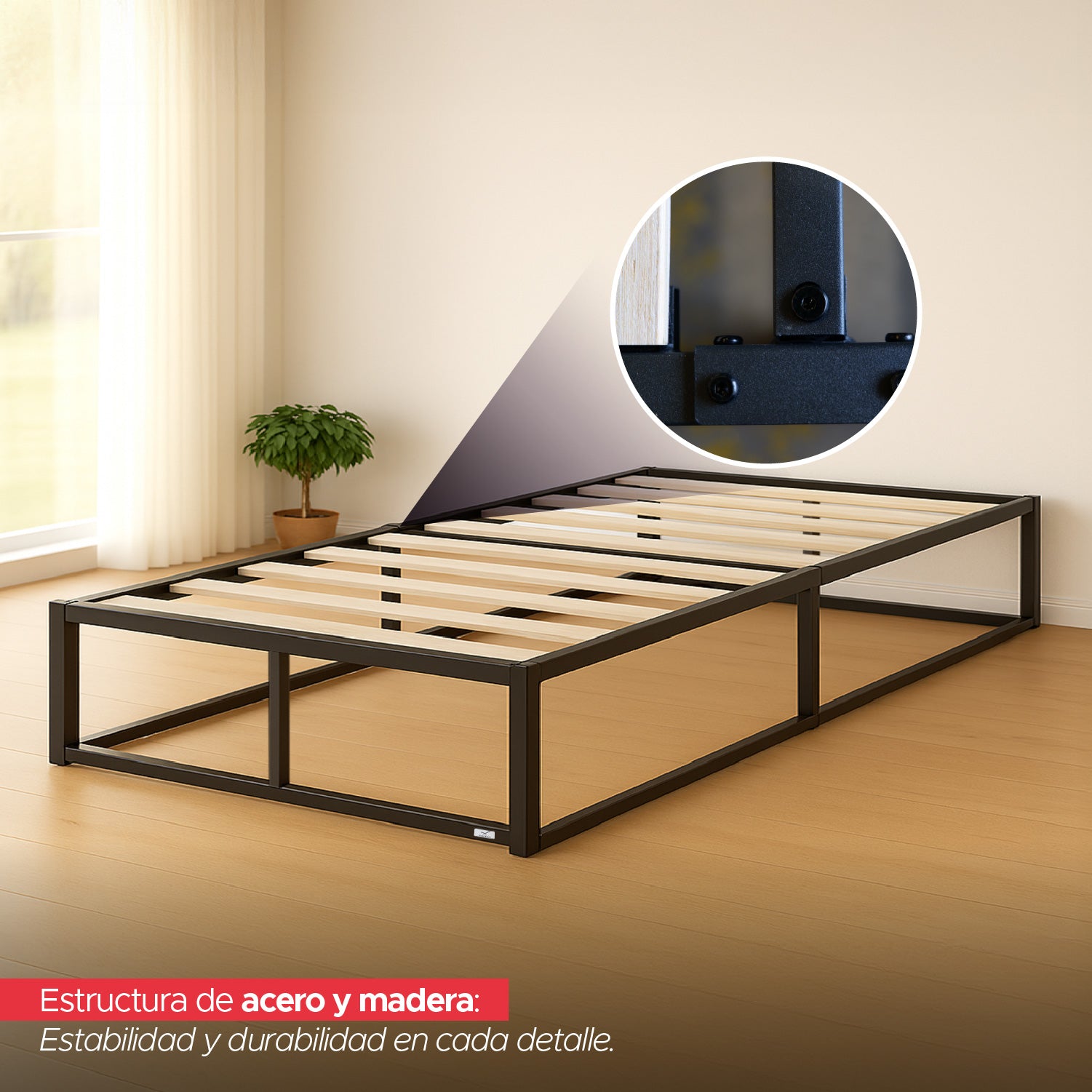 Base para cama Europea Acero y Madera 90X190 cm 1 Pza Vincenzi