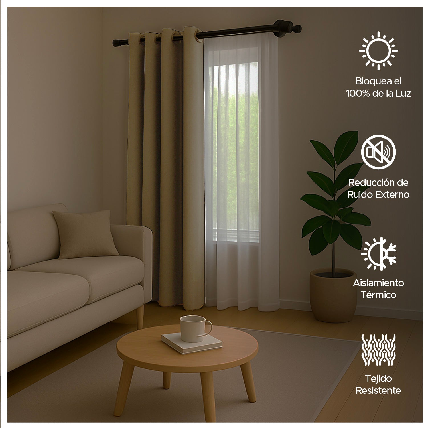 Cortina de Tela Blackout Beige + Velo Vincenzi 140x220