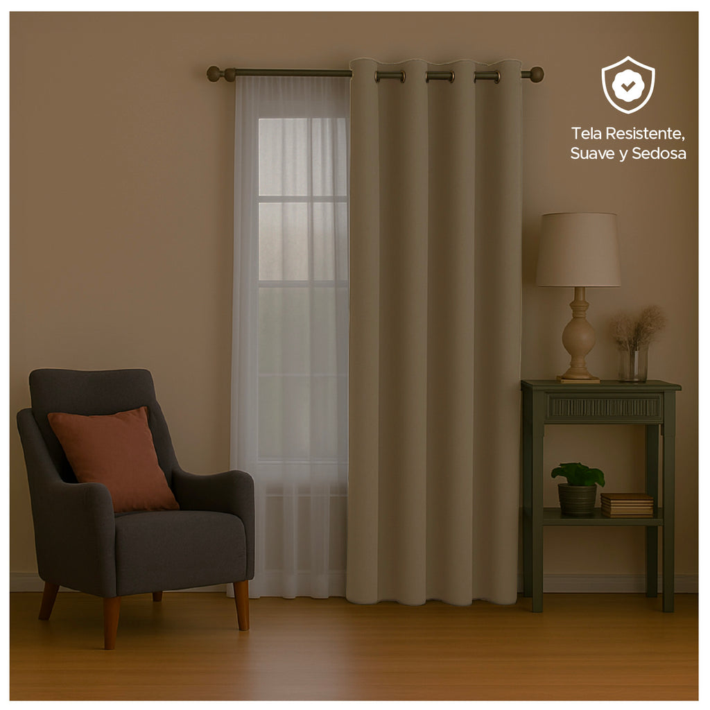 Cortina de Tela Blackout Beige + Velo Vincenzi 140x220