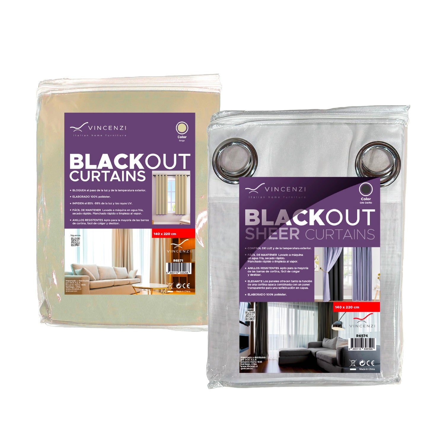 Cortina de Tela Blackout Beige + Velo Vincenzi 140x220