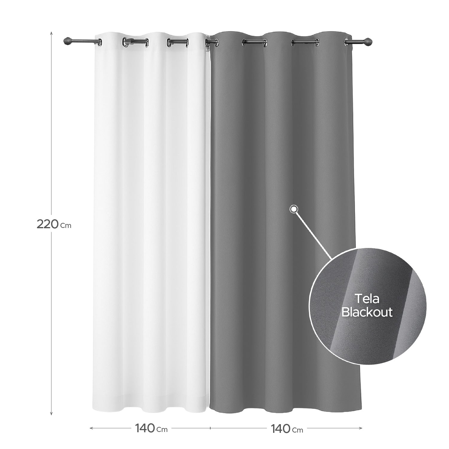 Cortina de Tela Blackout Gris + Velo Vincenzi 140x220