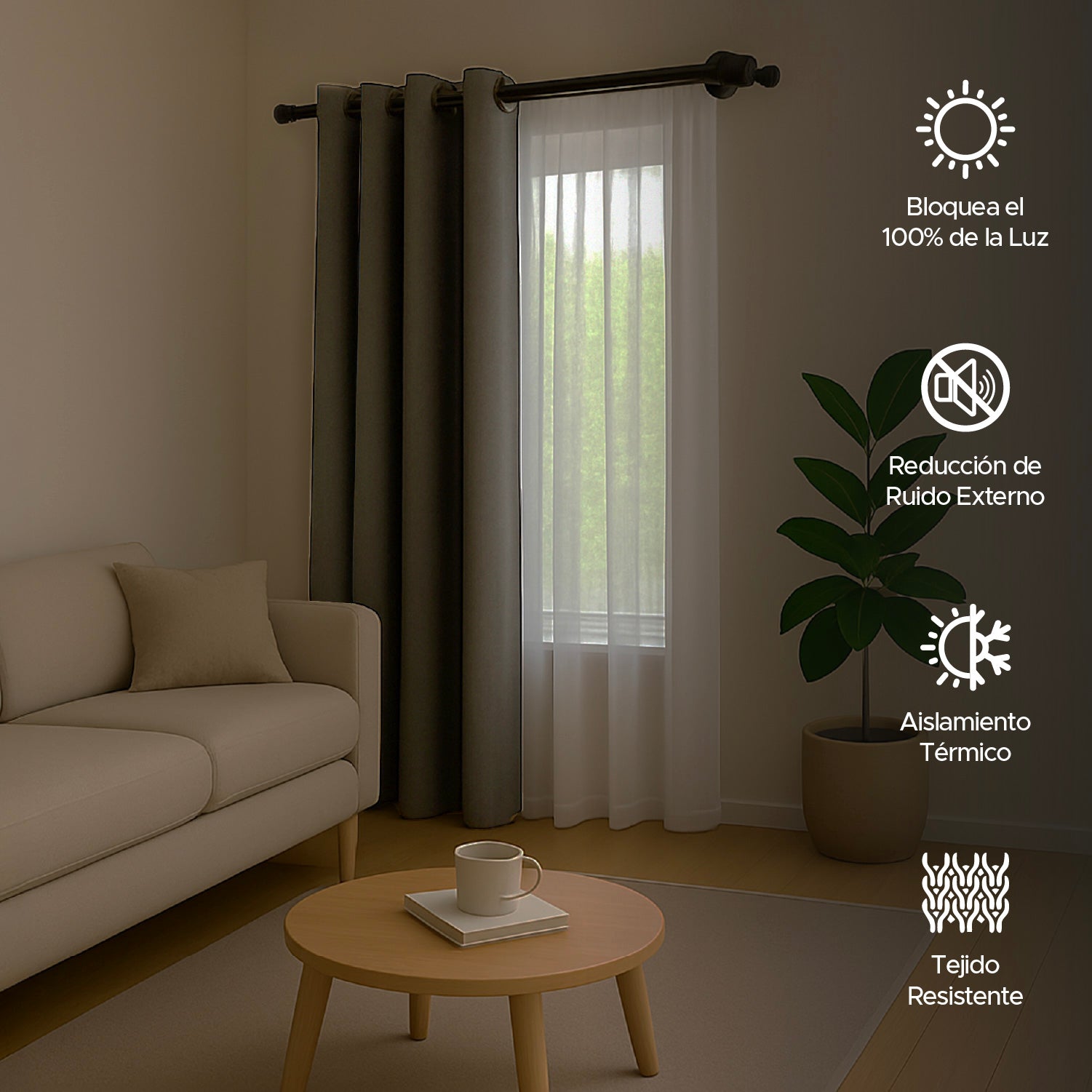 Cortina de Tela Blackout Gris + Velo Vincenzi 140x220