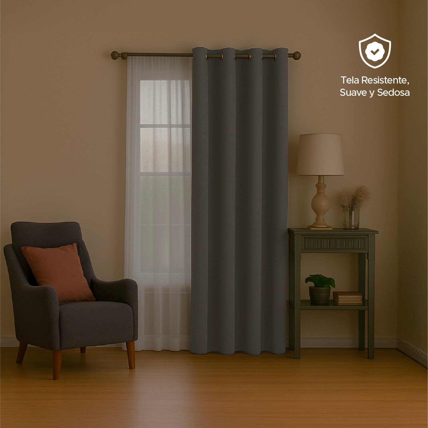 Cortina de Tela Blackout Gris + Velo Vincenzi 140x220