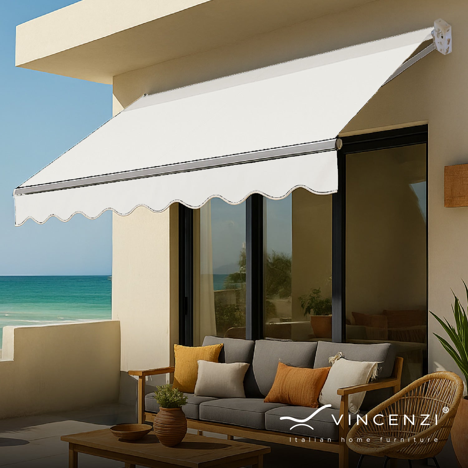 Toldo con brazo retráctil para Terrazas 3x2.5 Mts Blanco Vincenzi