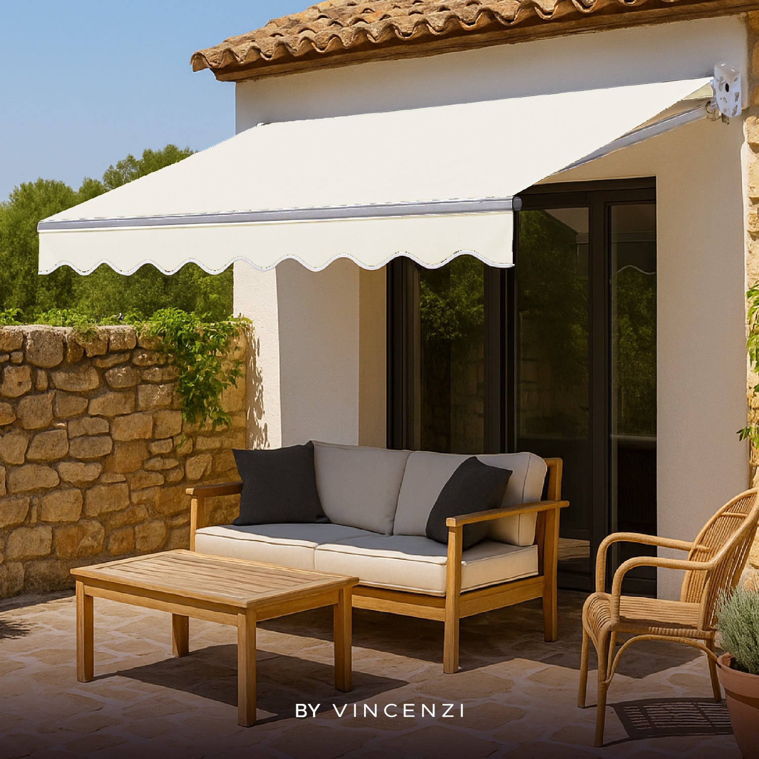 Toldo con brazo retráctil para Terrazas 3x2.5 Mts Blanco Vincenzi